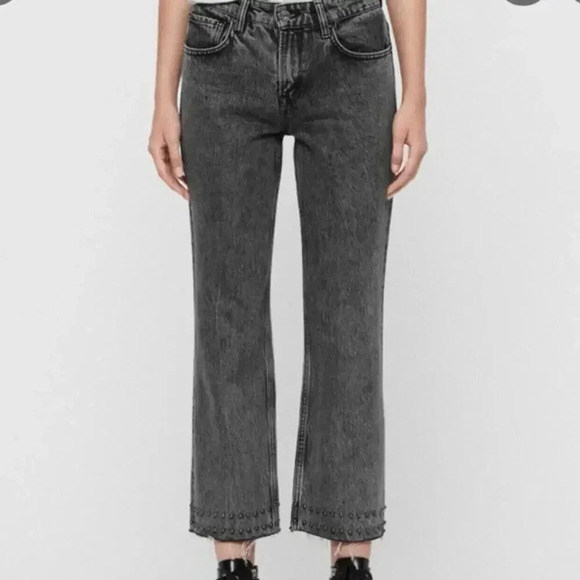 ALLSAINTS Washed Black Ava Stud Hem Crop Jeans 27 - Picture 1 of 6